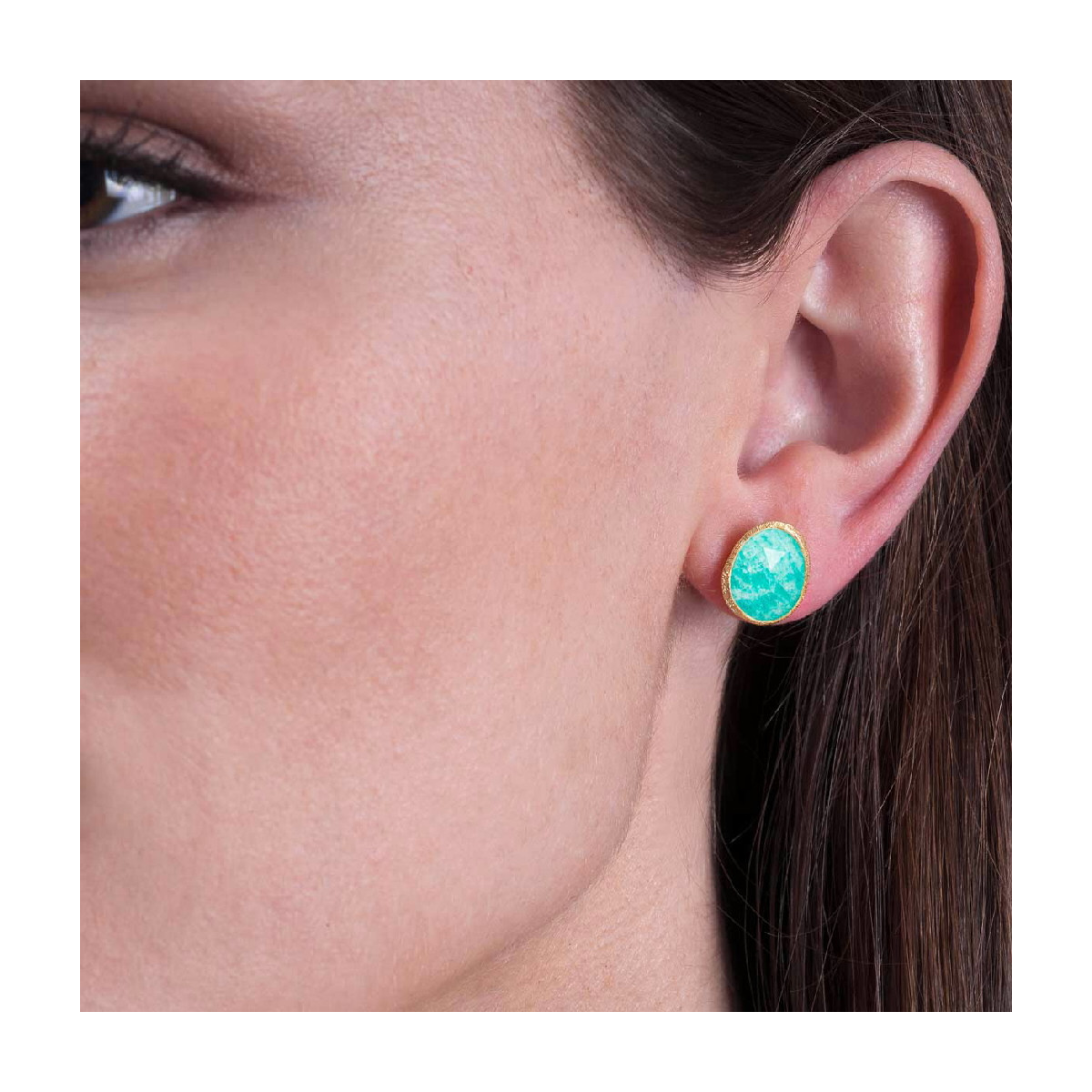Stud earrings with faceted amazonite in sterling silver with 18k gold vermeil