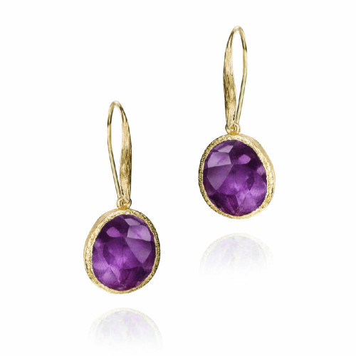 Hook earrings with faceted amethyst in sterling silver with 18k gold vermeil