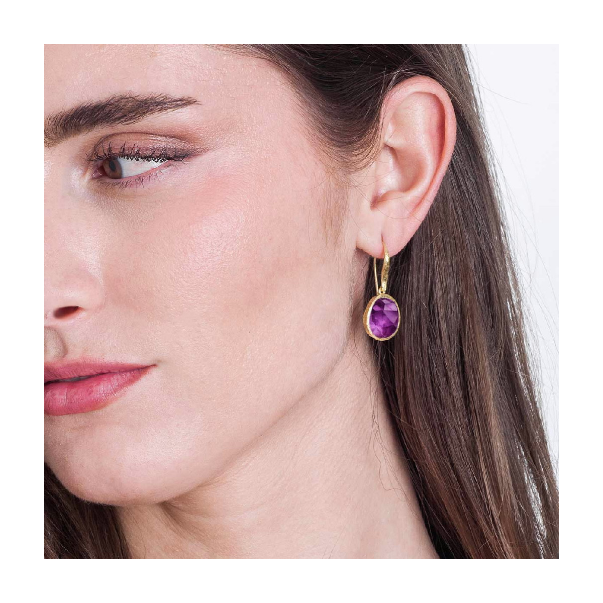 Hook earrings with faceted amethyst in sterling silver with 18k gold vermeil