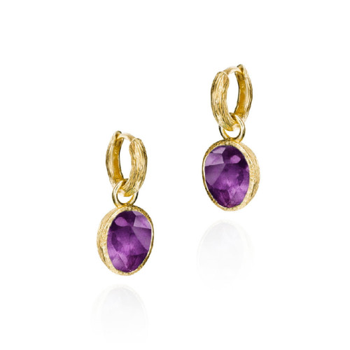 Hoop earrings with amethyst in sterling silver with 18k gold vermeil