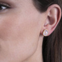 Stud earrings with carved rainbow moonstone in sterling silver with 18k gold vermeil