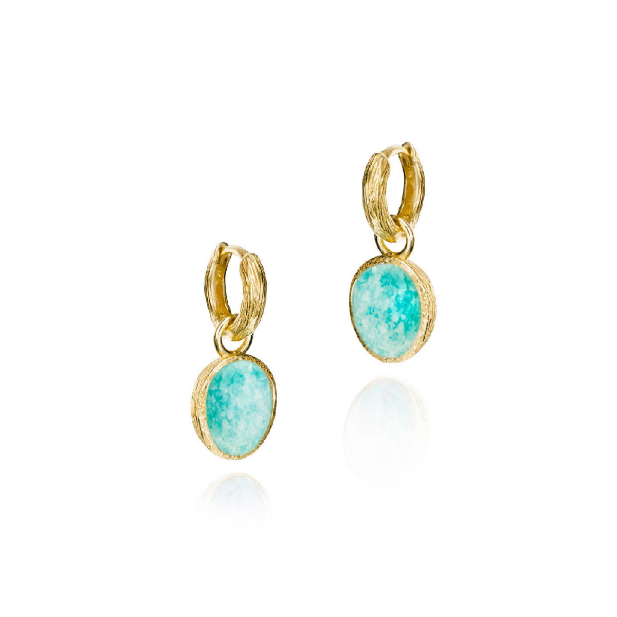 Short hoop earrings with faceted amazonite in sterling silver with 18k gold vermeil