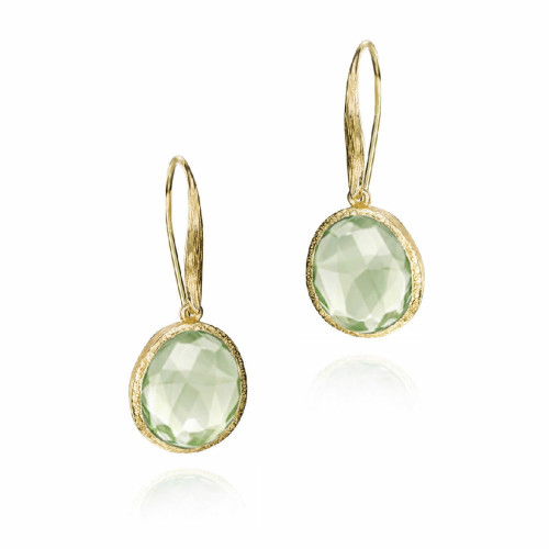 Hook earrings with faceted green amethyst in sterling silver with 18k gold vermeil