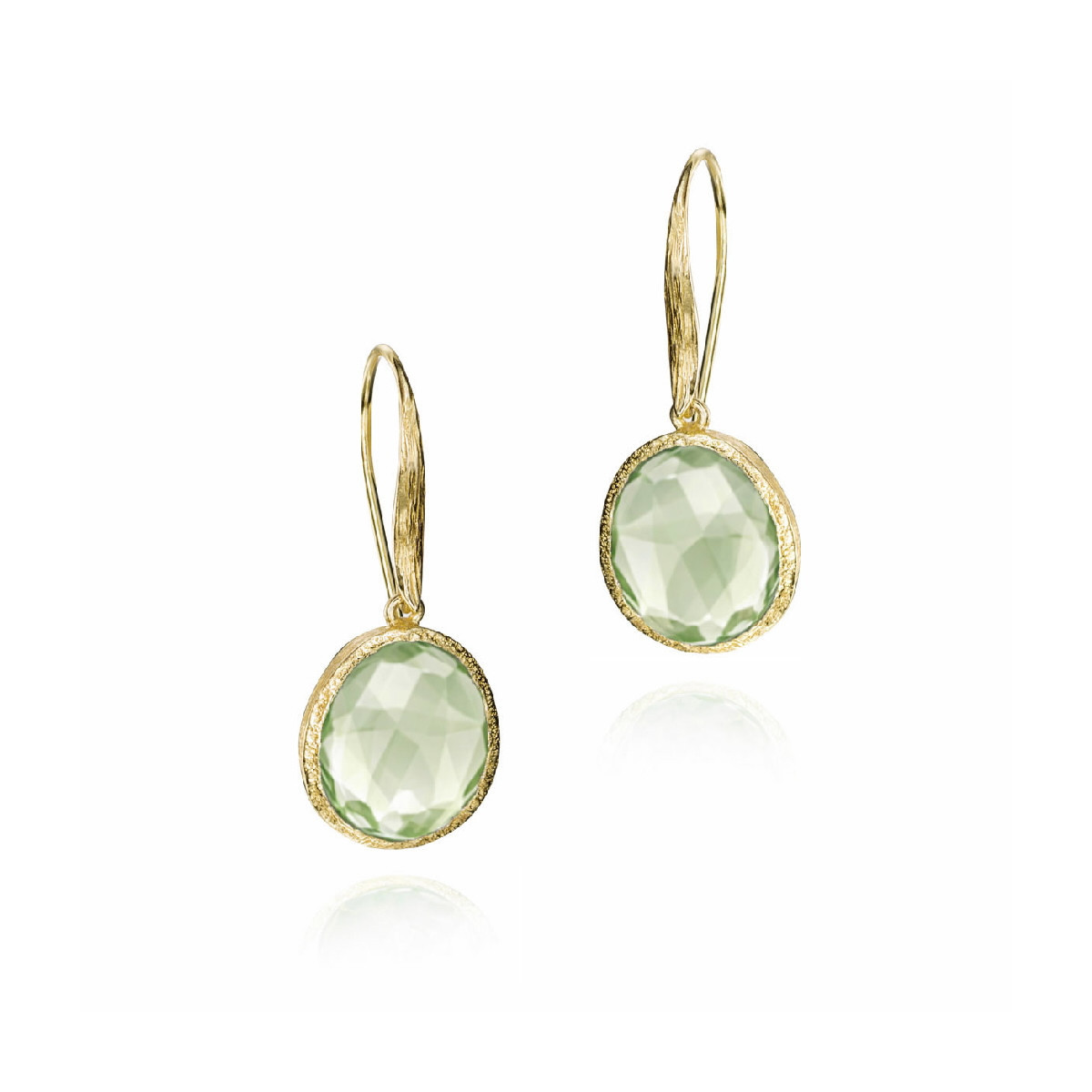Hook earrings with faceted green amethyst in sterling silver with 18k gold vermeil