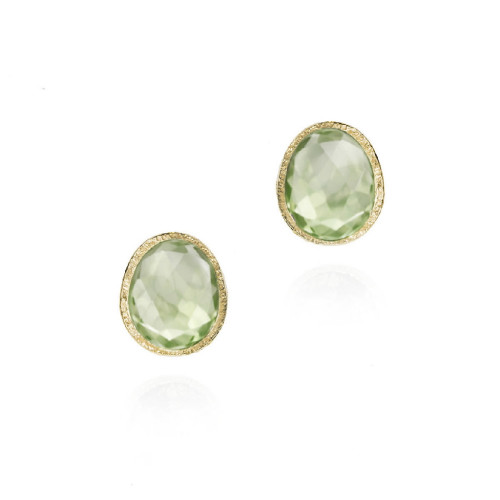 Pendientes de botón con amatista verde tallada en plata de ley con baño de oro de 18k