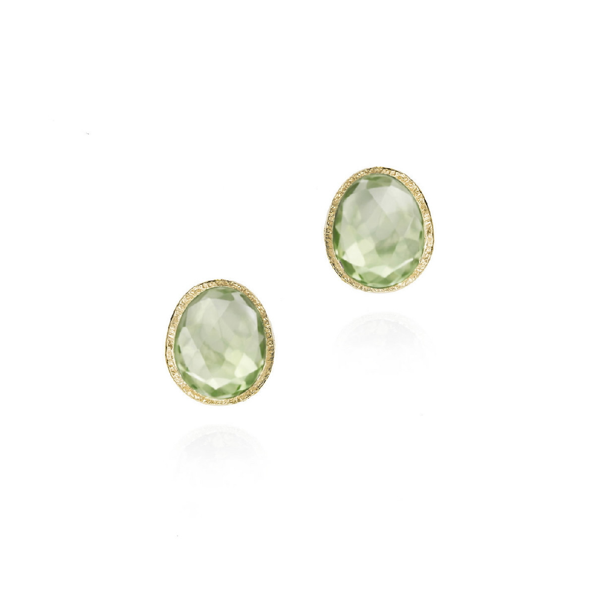 Pendientes de botón con amatista verde tallada en plata de ley con baño de oro de 18k