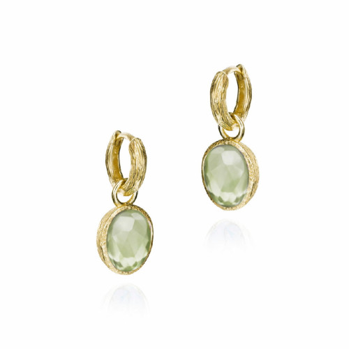Hoop earrings with faceted green amethyst in sterling silver with 18k gold vermeil