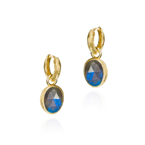 Short hoop earrings with faceted labradorite in sterling silver with 18k gold vermeil