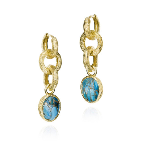 Long earrings with turquoise in sterling silver with 18k gold vermeil