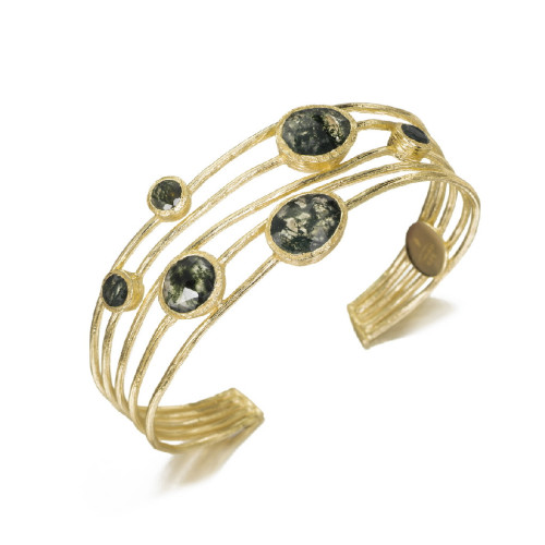 5-strand bangle with moss agate in sterling silver with 18k gold vermeil