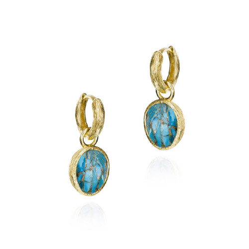Hoop earrings with turquoise in sterling silver with 18k gold vermeil