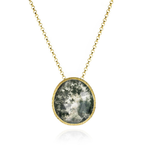 Pendant with faceted moss agate in sterling silver with 18k gold vermeil