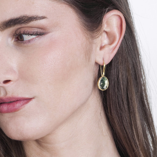 Hook earrings with faceted moss agate in sterling silver with 18k gold vermeil