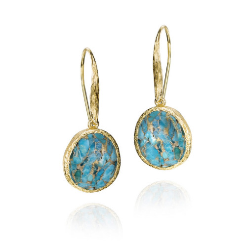 Hook earrings with faceted turquoise in sterling silver with 18k gold vermeil