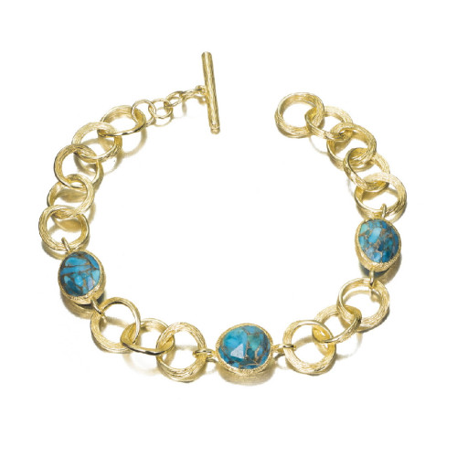 Pulsera de eslabones con turquesa de plata con baño de oro 18k