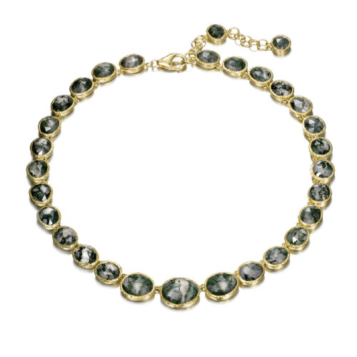 Necklace with faceted moss agate in sterling silver with 18k gold vermeil
