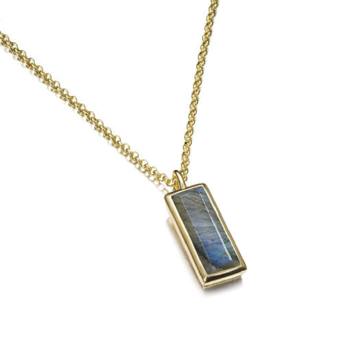 Labradorite pendant with unique cuts in sterling silver with 18k gold vermeil