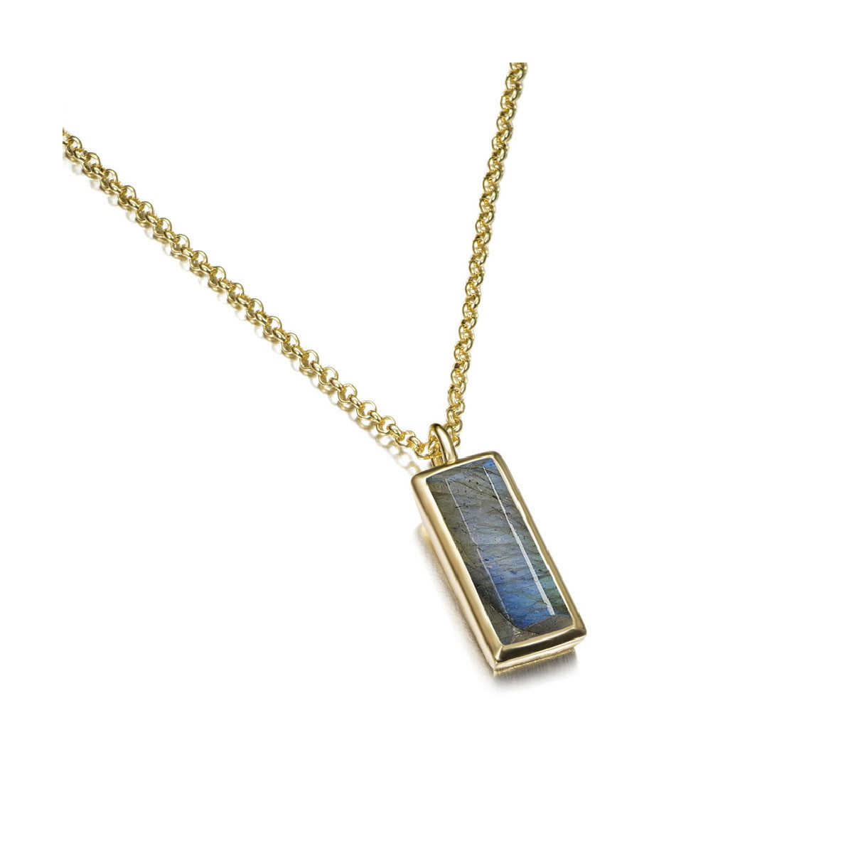 Colgante con labradorita facetada de plata de ley con baño de oro 18k