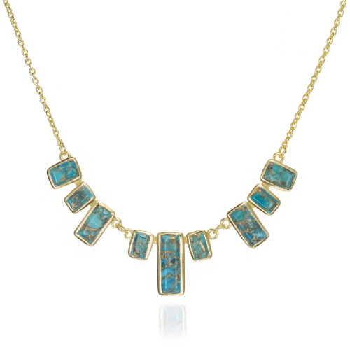 Collar skyline con turquesa de plata de ley con baño de oro 18k