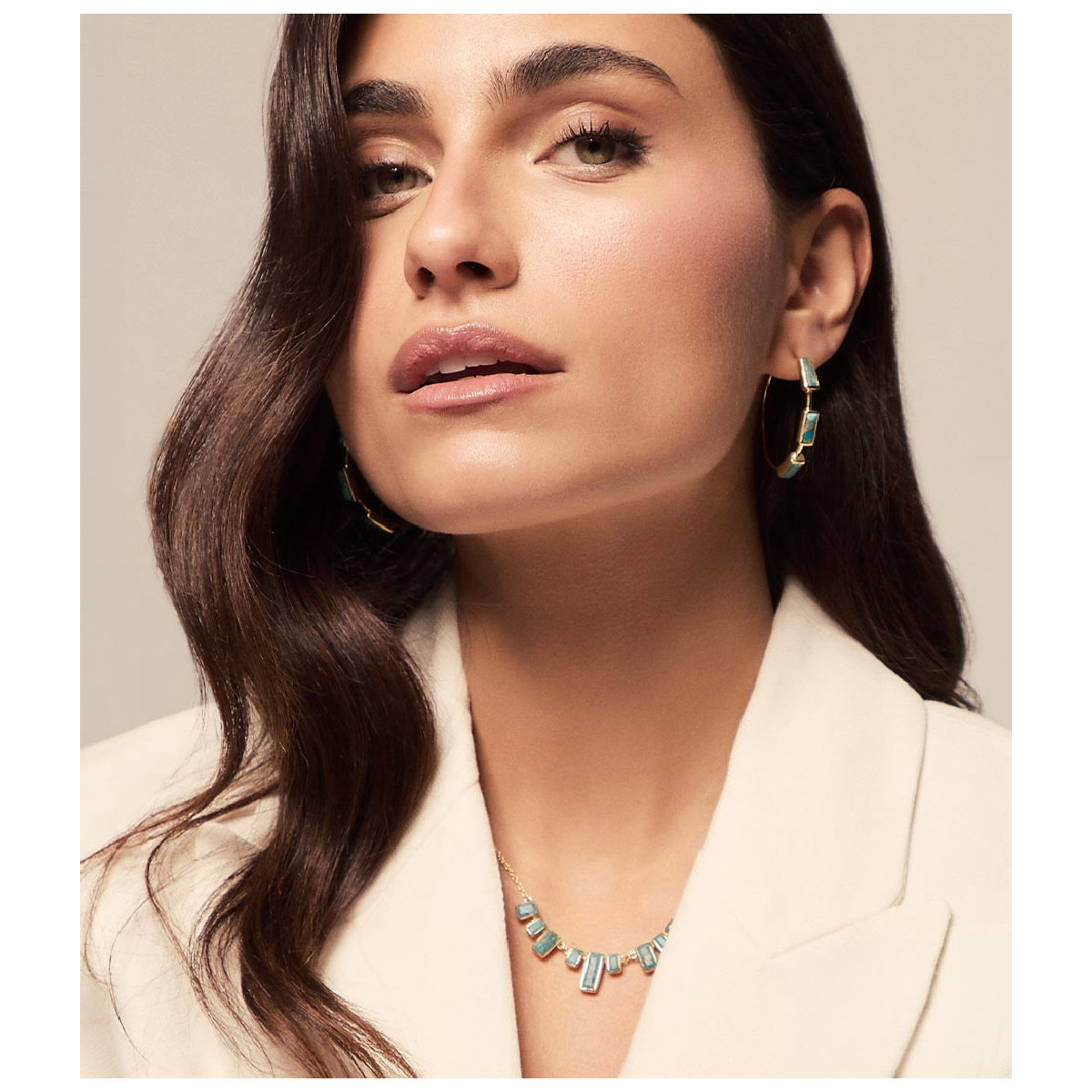 Hoop earrings with geometric turquoises in sterling silver with 18k gold vermeil