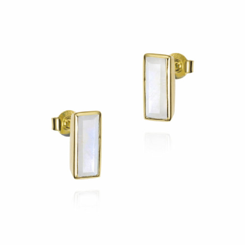 Stud earrings with rainbow moonstone in sterling silver plated with 18k gold vermeil