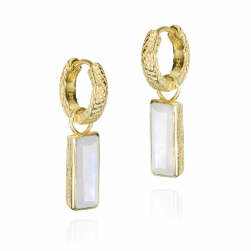 Hoop earrings with rainbow moonstone in sterling silver with 18k gold vermeil