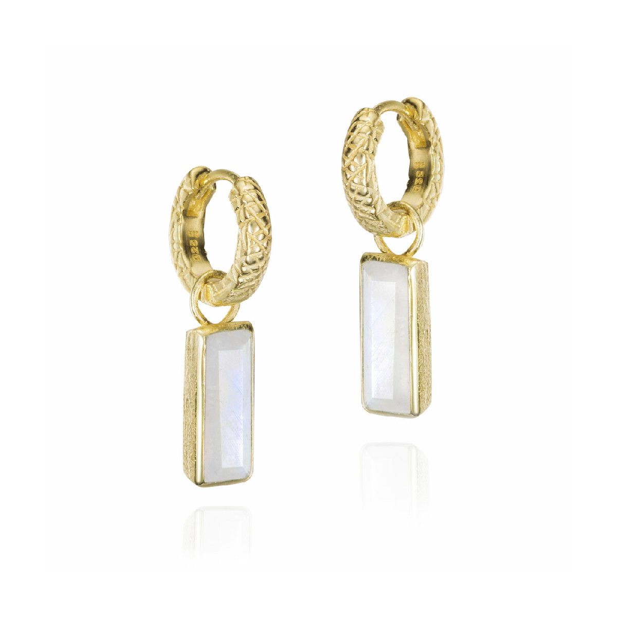 Hoop earrings with rainbow moonstone in sterling silver with 18k gold vermeil