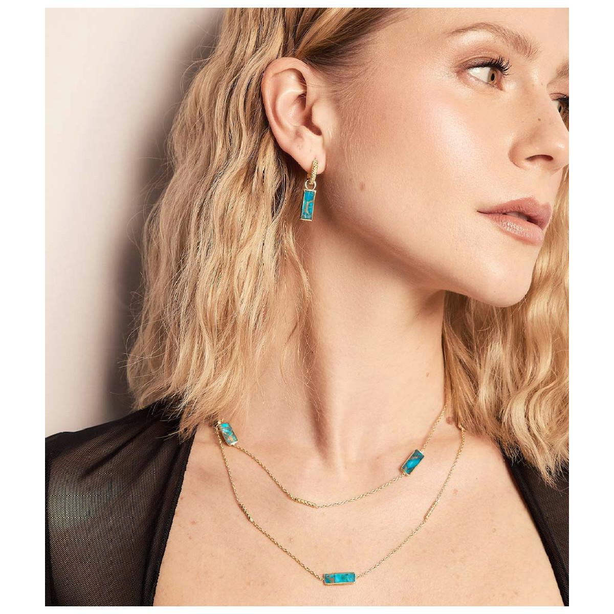 Long necklace with turquoise in sterling silver with 18k gold vermeil