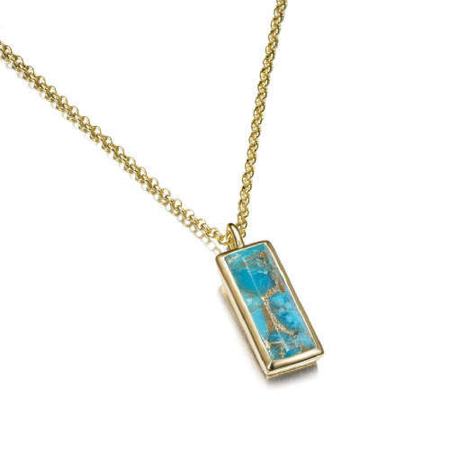 Colgante con turquesa facetada de plata de ley con baño de oro 18k