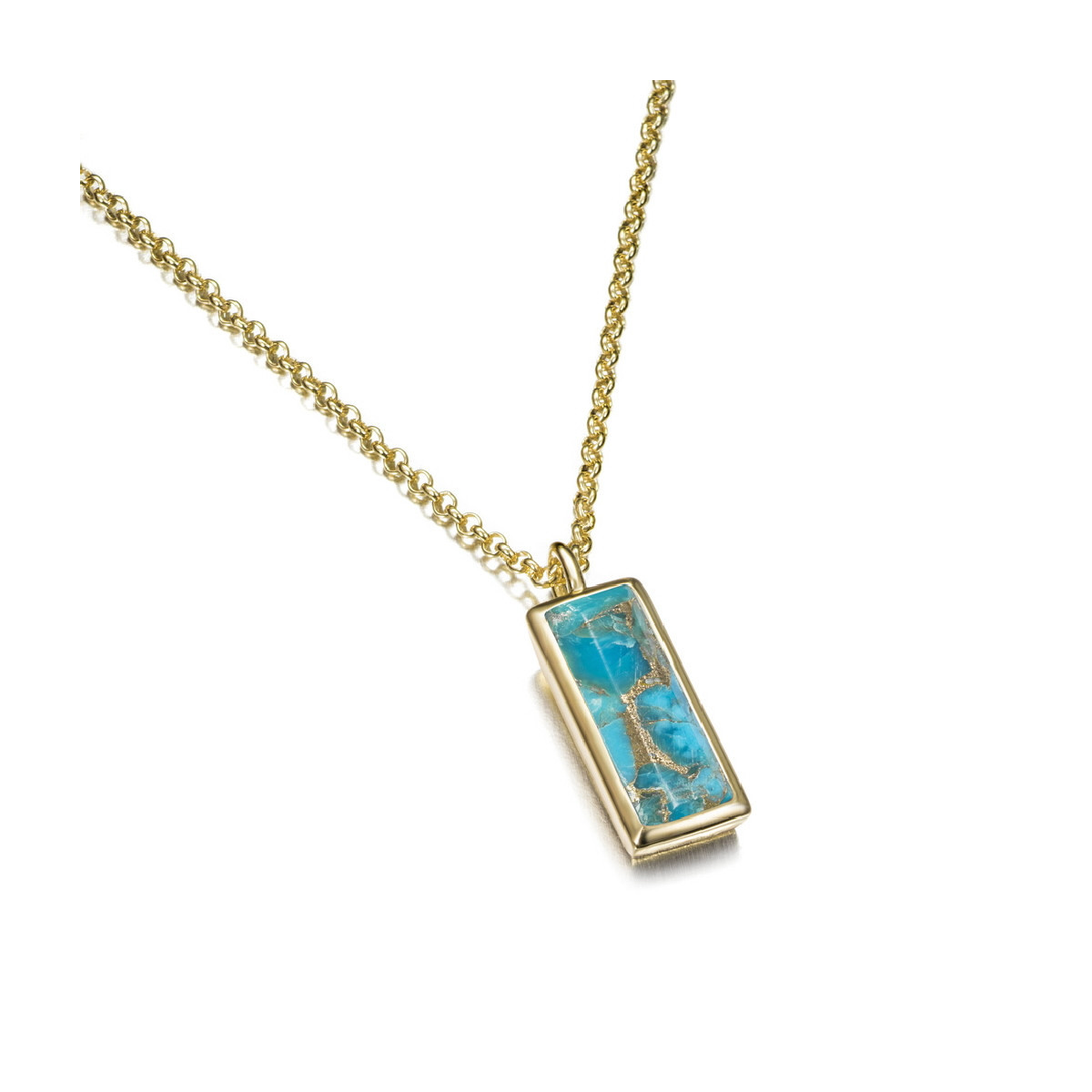 Colgante con turquesa facetada de plata de ley con baño de oro 18k