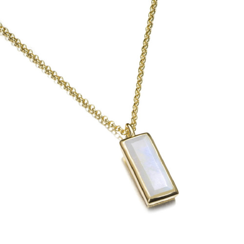Rainbow moonstone pendant with unique cuts in sterling silver with 18k gold vermeil