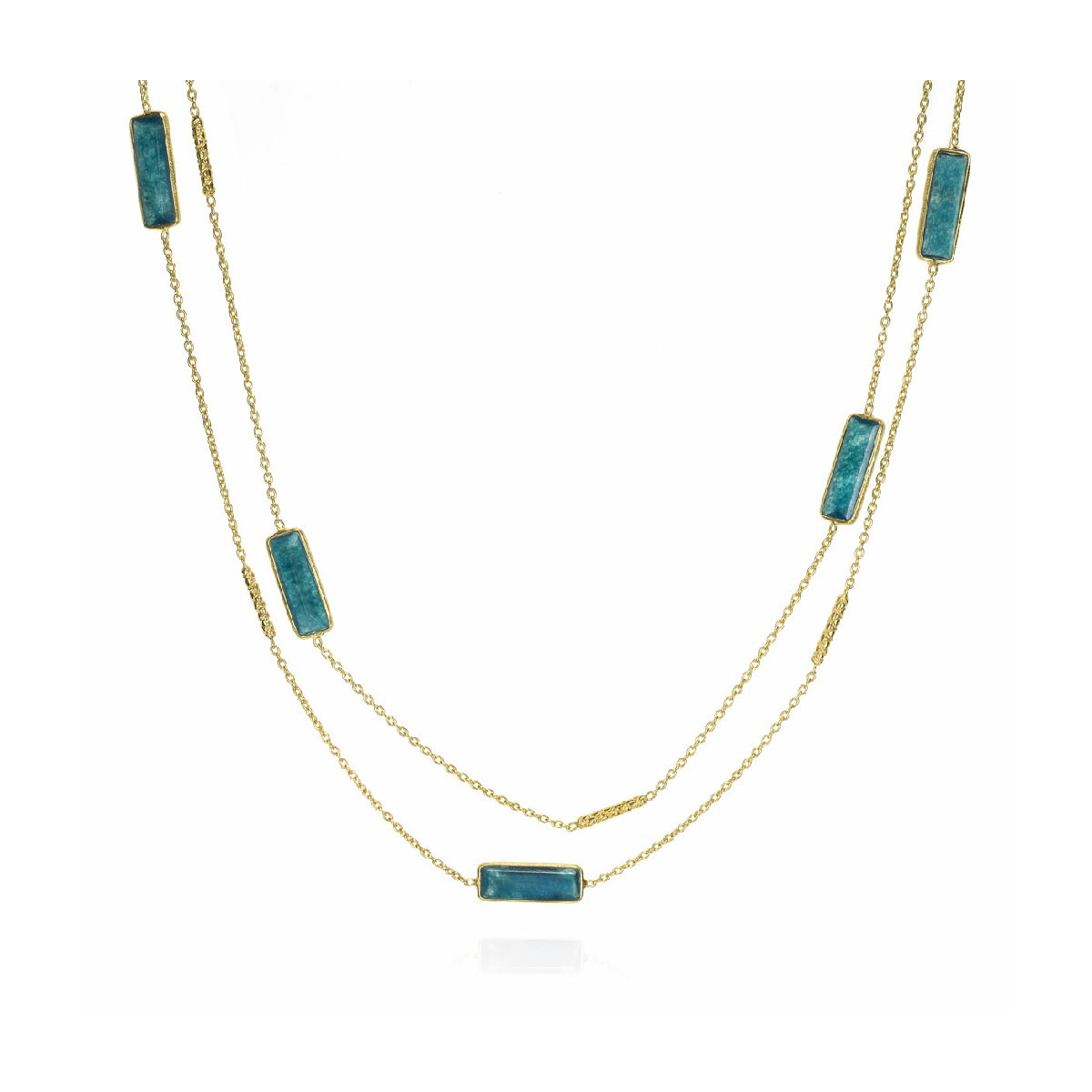 Collar largo con apatita de plata de ley con baño de oro 18k