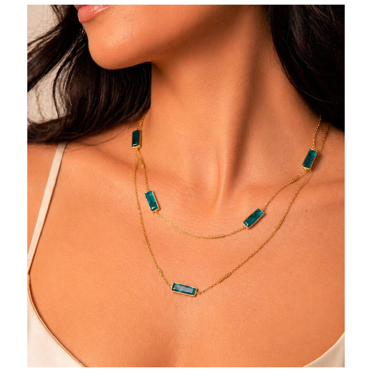 Long necklace with apatite in sterling silver with 18k gold vermeil