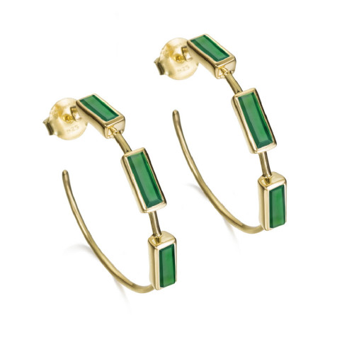 Pendientes de aro con ónix verde geométrico de plata de ley con baño de oro 18k