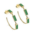 Hoop earrings with geometric green onyx in sterling silver with 18k gold vermeil