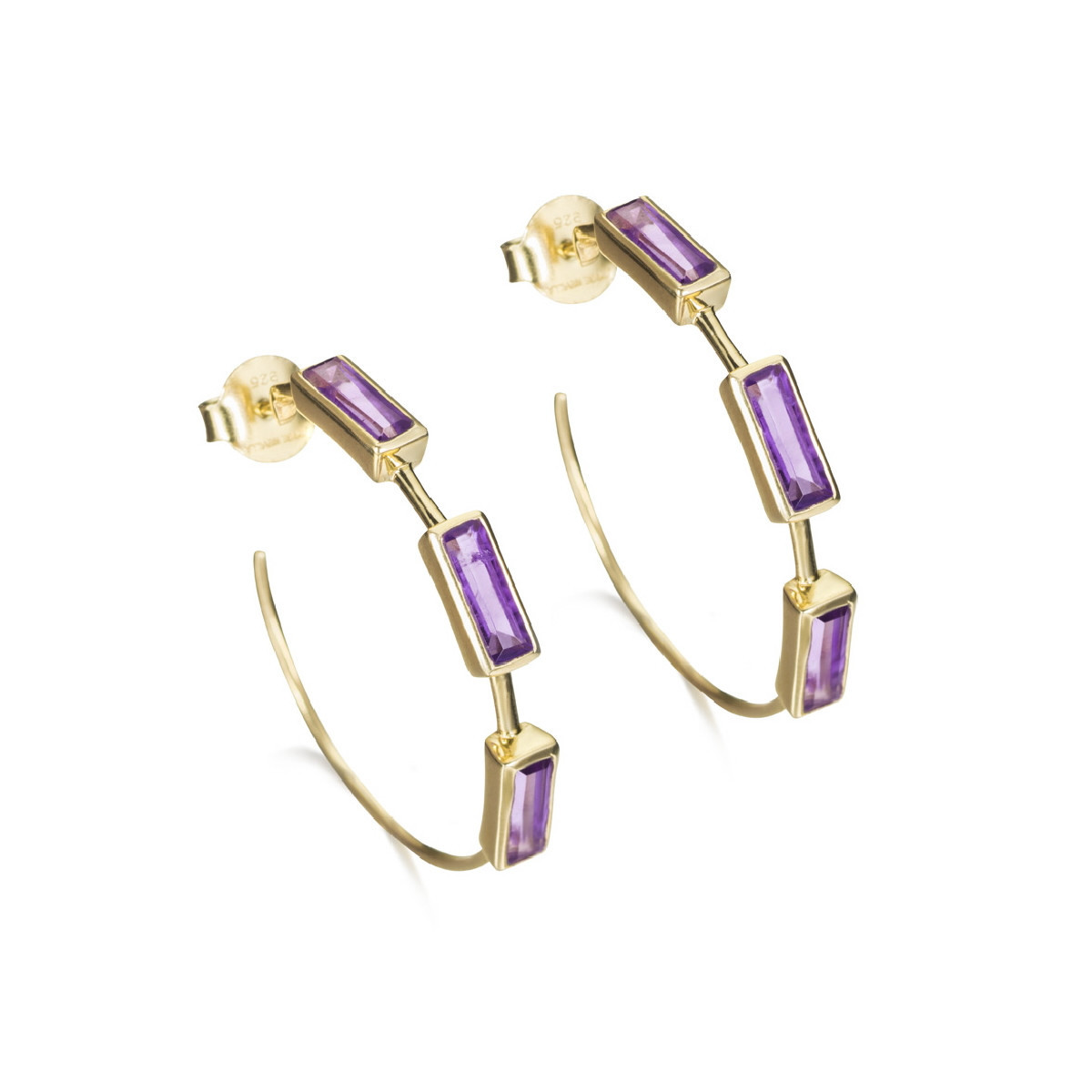 Hoop earrings with geometric amethysts in sterling silver with 18k gold vermeil