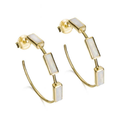 Pendientes de aro con espectrolitas geométricas de plata de ley con baño de oro 18k