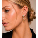 Hoop earrings with geometric rainbow moonstones in sterling silver with 18k gold vermeil
