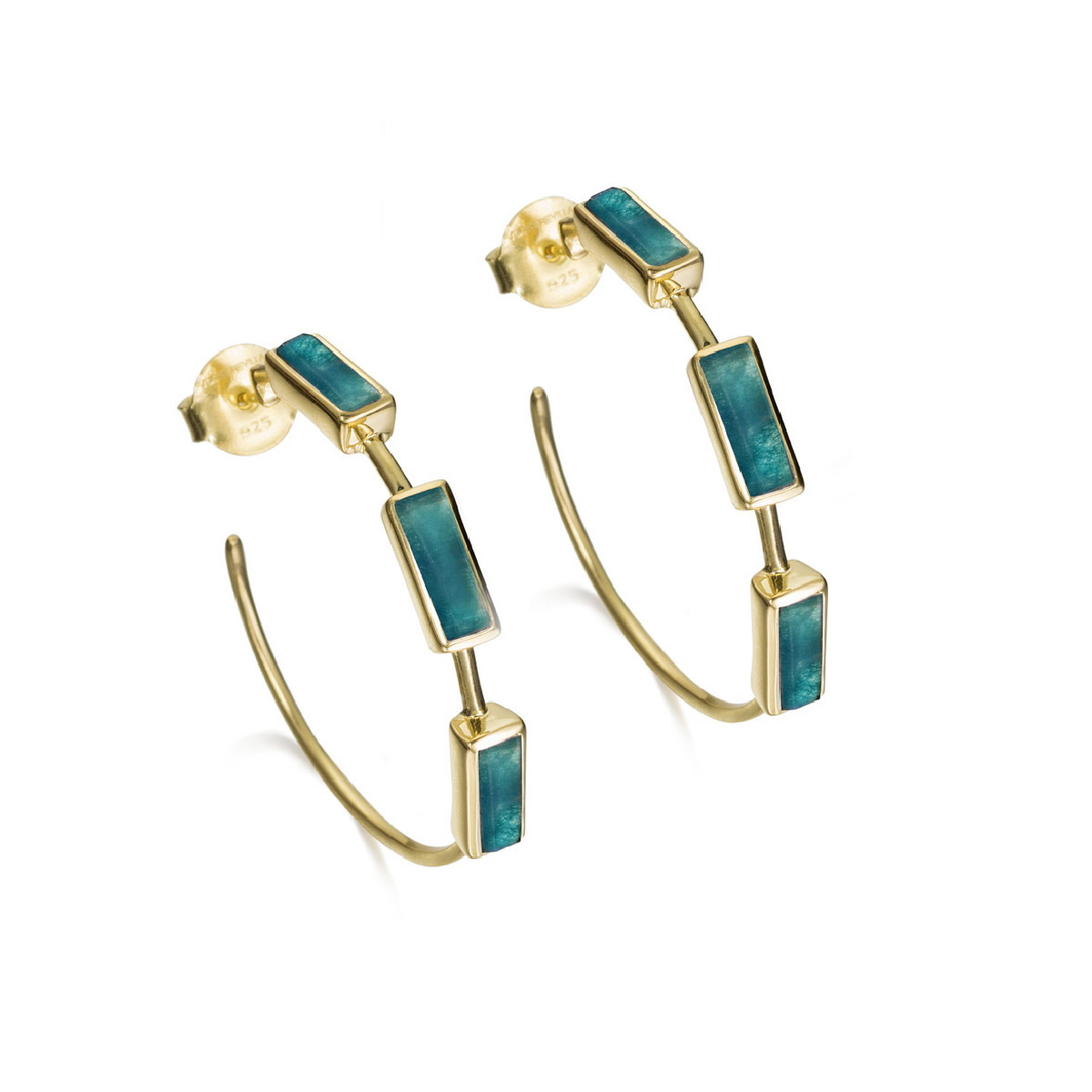 Hoop earrings with geometric apatites in sterling silver with 18k gold vermeil