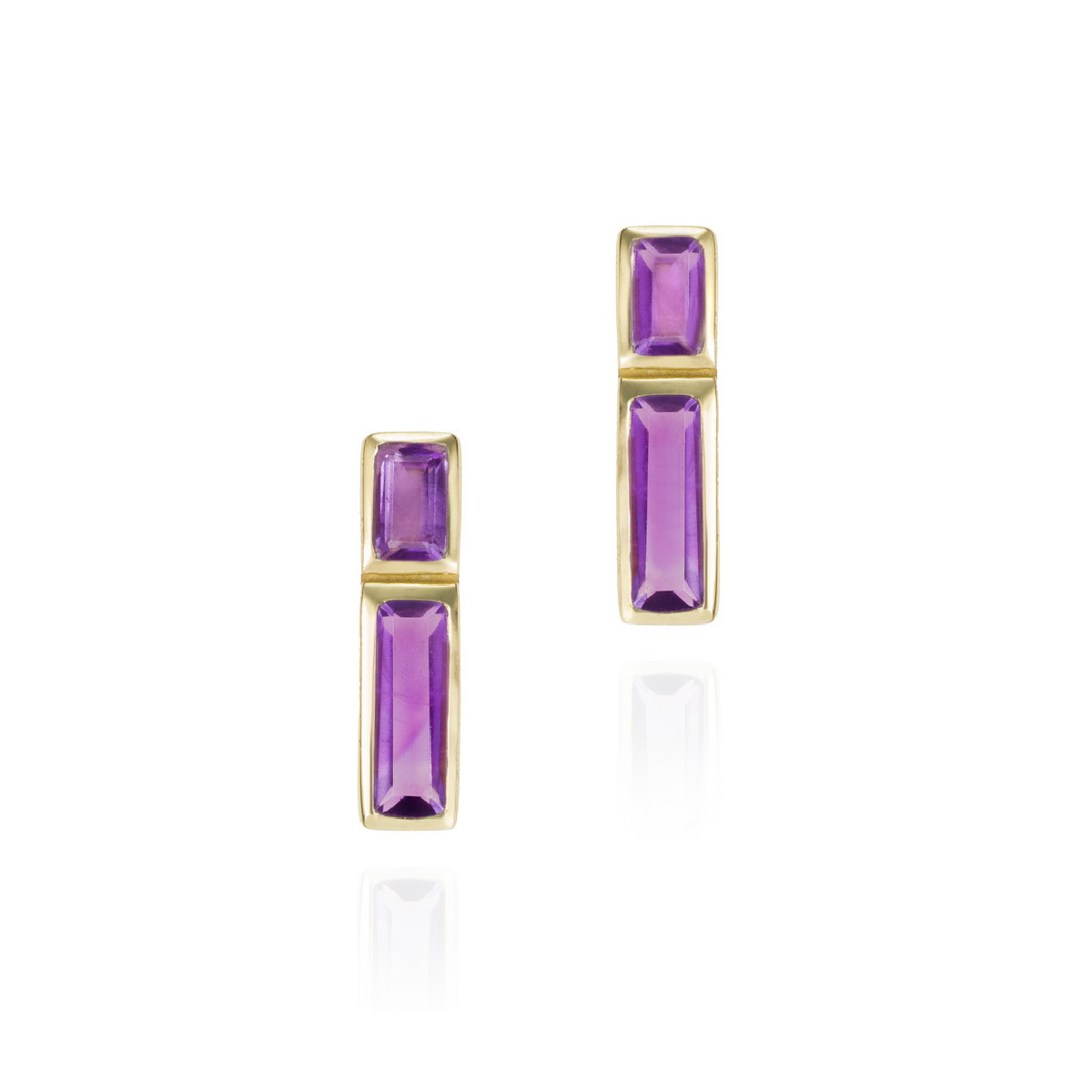 Earrings with amethyst with unique cuts in sterling silver with 18k gold vermeil