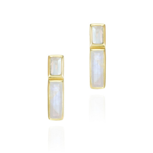 Pendientes con espectrolita facetada de plata de ley con baño de oro 18k