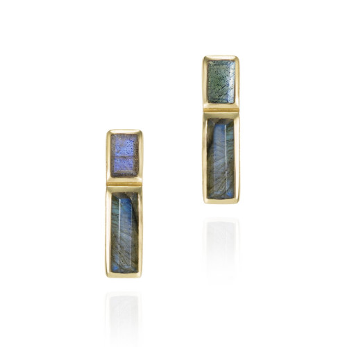 Pendientes con labradorita facetada de plata de ley con baño de oro 18k