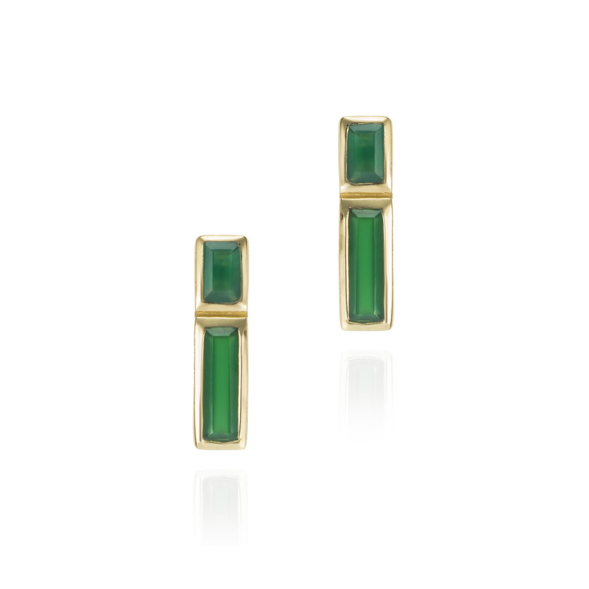 Earrings with green onyx with unique cuts in sterling silver with 18k gold vermeil