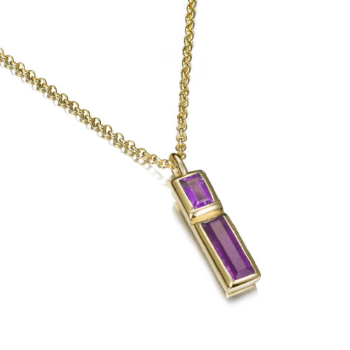 Amethyst pendant with unique cuts in sterling silver with 18k gold vermeil