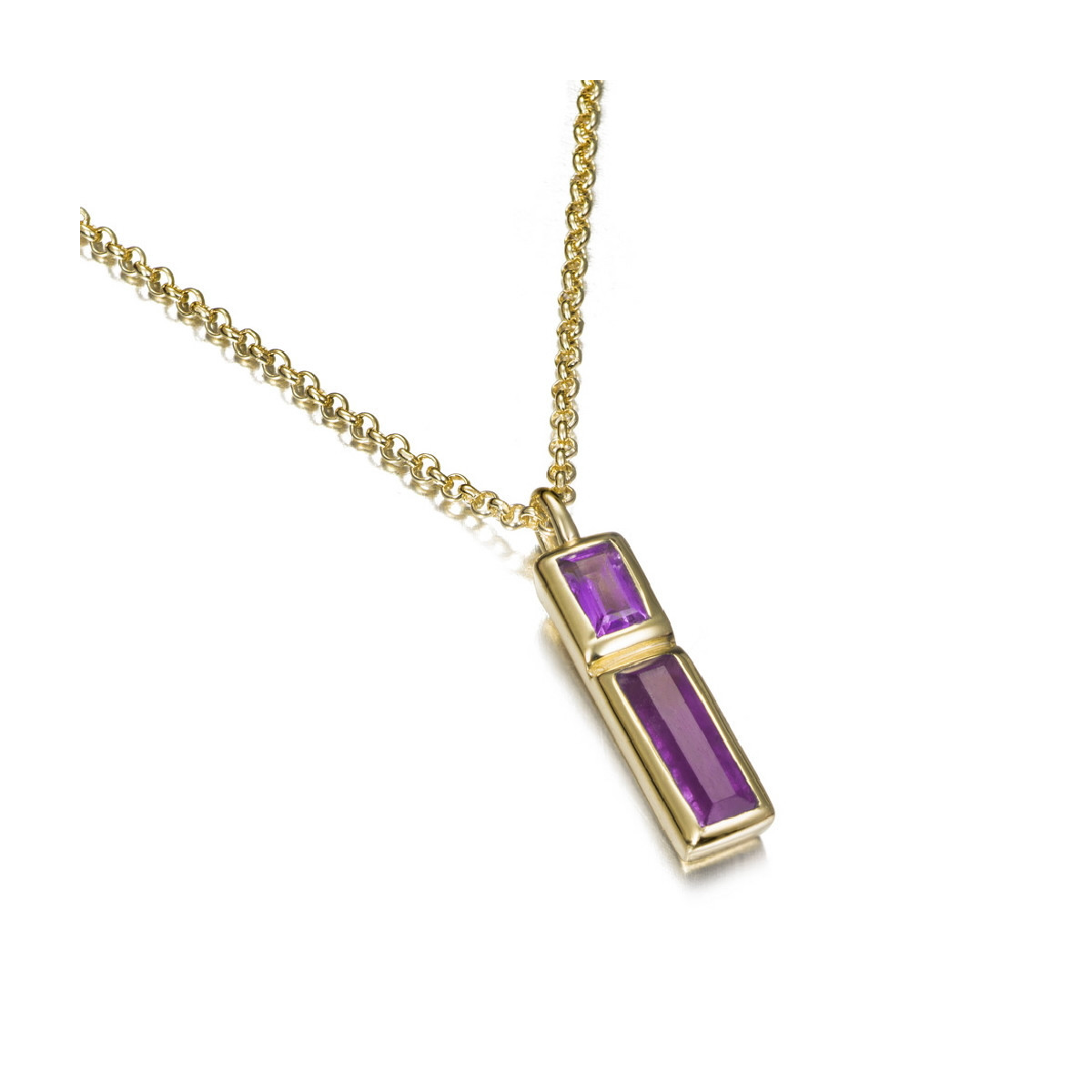 Amethyst pendant with unique cuts in sterling silver with 18k gold vermeil