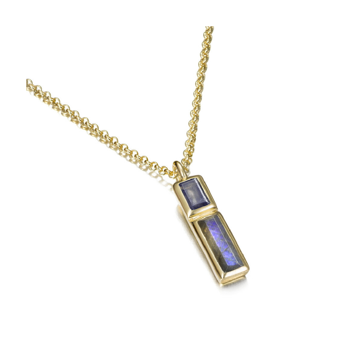 Labradorite pendant with unique cuts in sterling silver with 18k gold vermeil