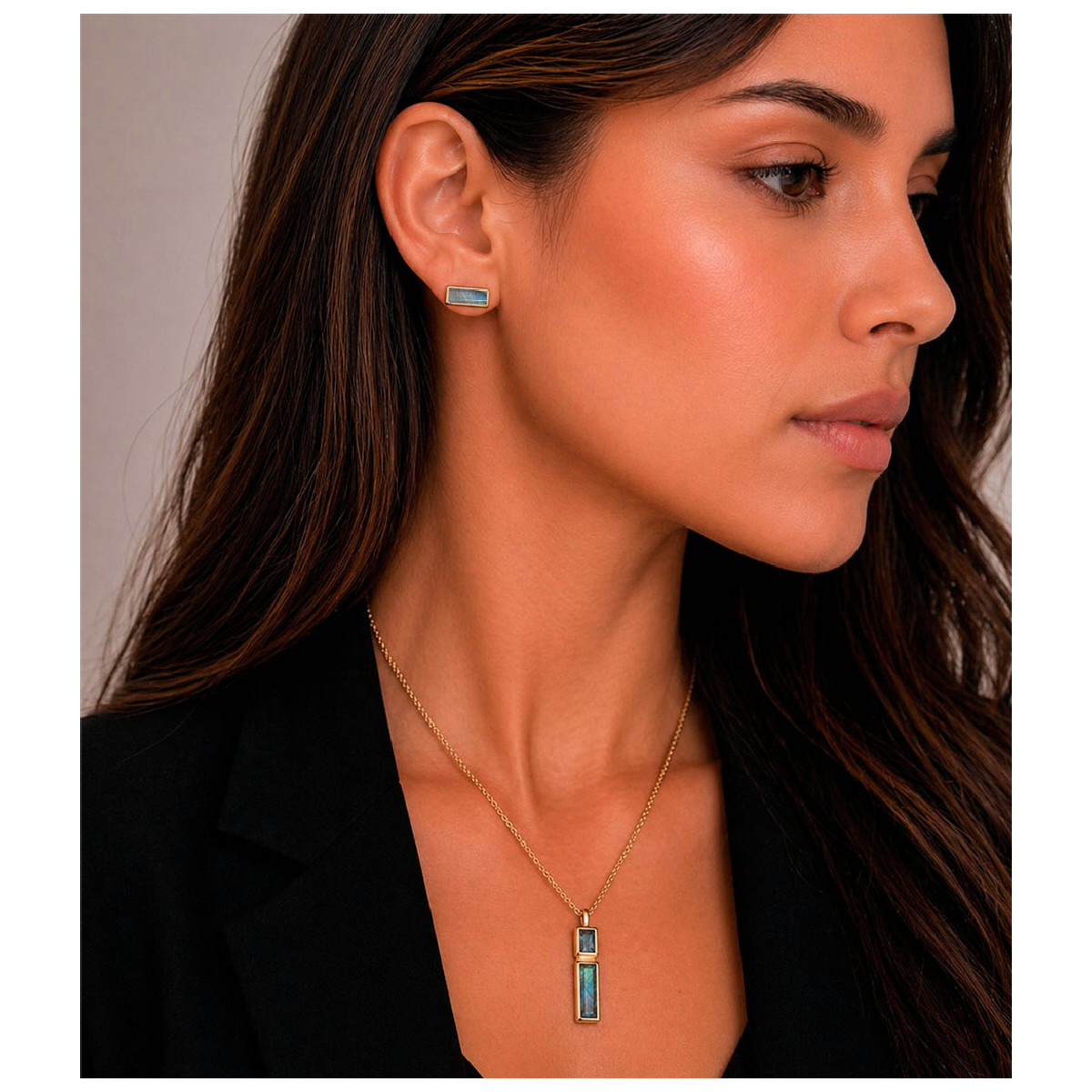 Colgante con labradoritas de plata de ley con baño de oro 18k