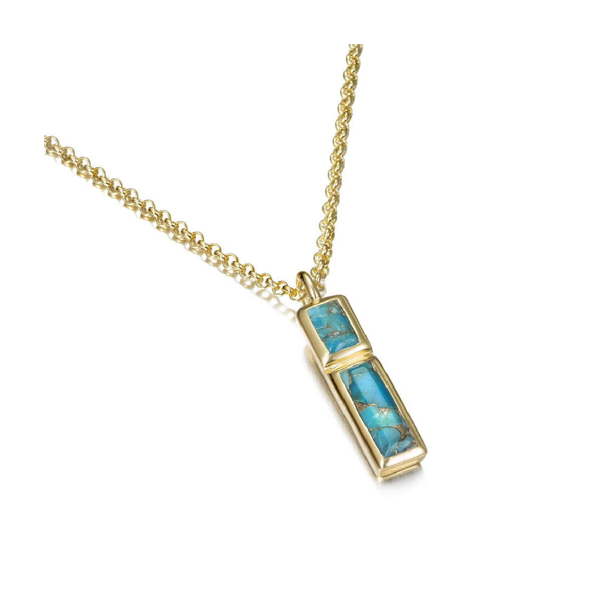Colgante con turquesa facetada de plata de ley con baño de oro 18k
