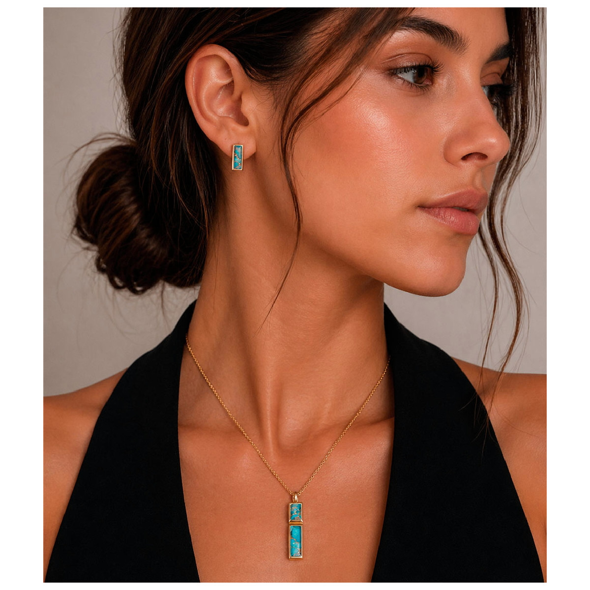 Turquoise pendant with unique cuts in sterling silver with 18k gold vermeil