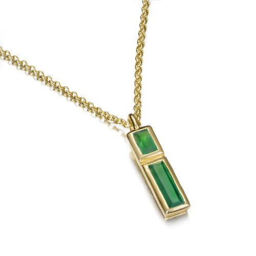 Green onyx pendant with unique cuts in sterling silver with 18k gold vermeil
